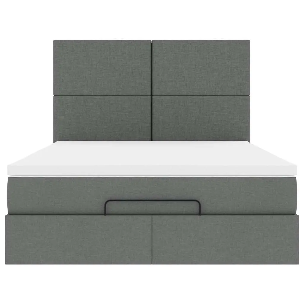 Ottoman Bed Grey Upholstered Queen Frame with Pocket Spring Mattress and Hydraulic Lift Storage