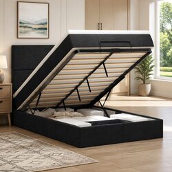 Ottoman Bed with Mattress King Single Black Storage Lift-Up Frame Bedroom