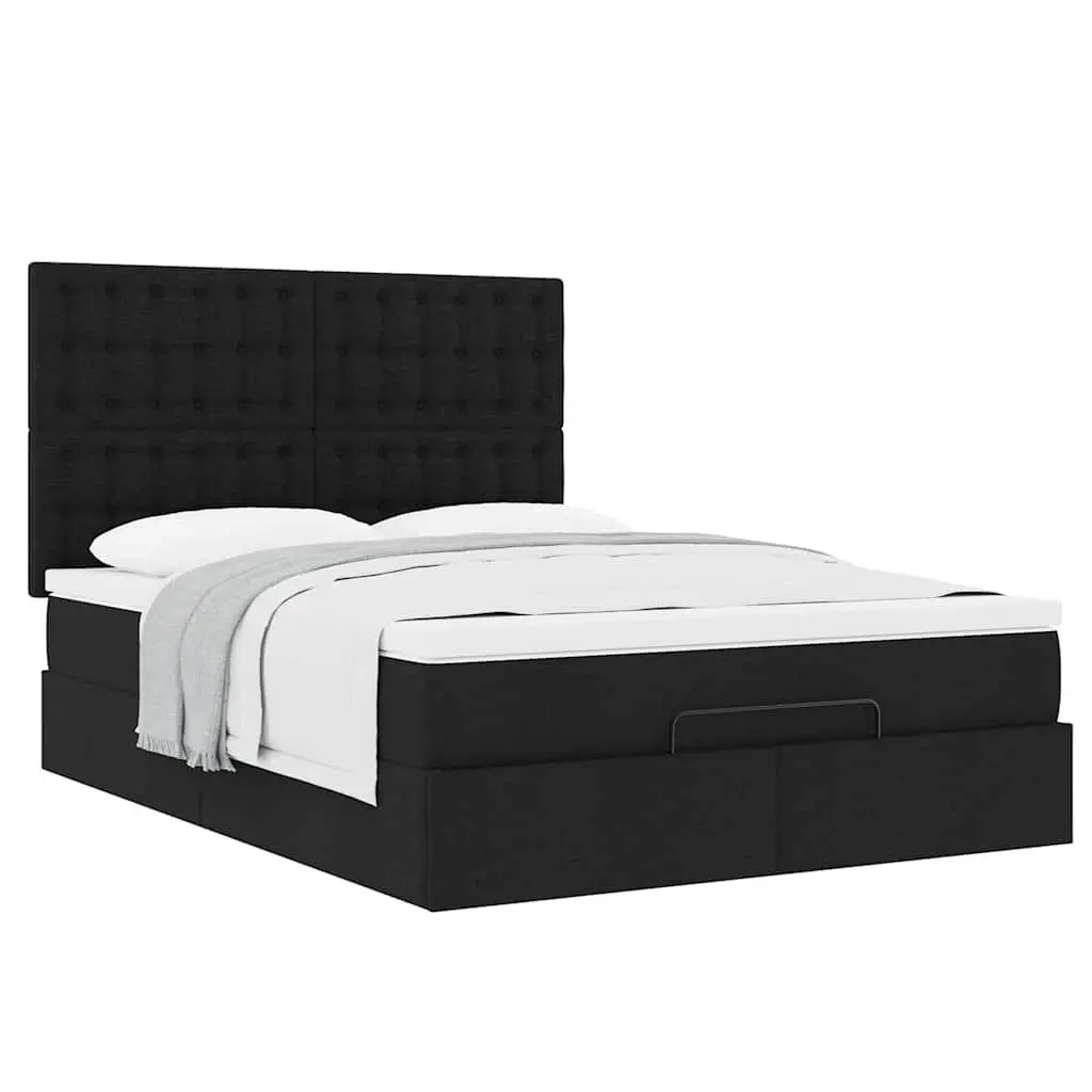Double Bed with Hydraulic Lift Storage Pocket Spring Mattress Black Fabric