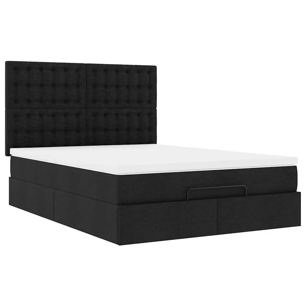 Double Bed with Hydraulic Lift Storage Pocket Spring Mattress Black Fabric