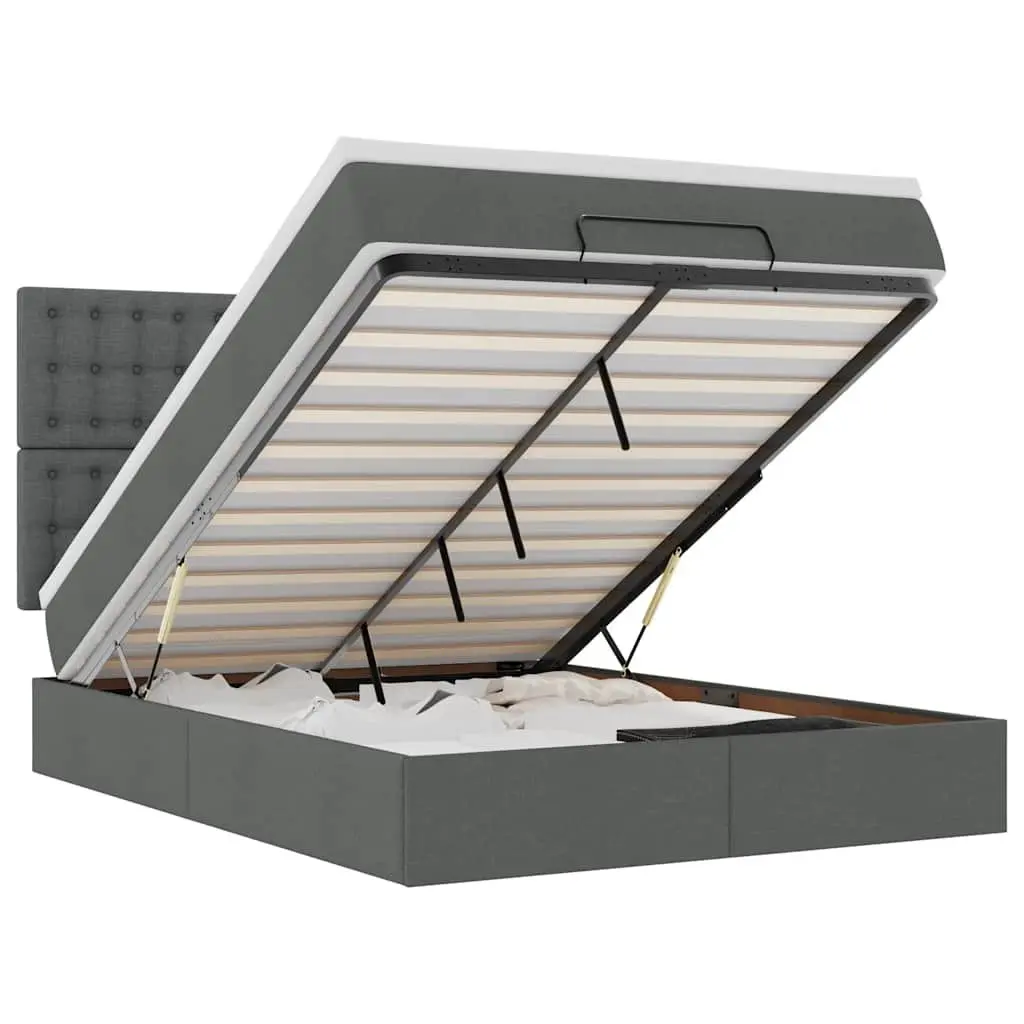 Ottoman Bed with Mattress Grey Fabric Queen Size Storage Lift Hydraulic Frame