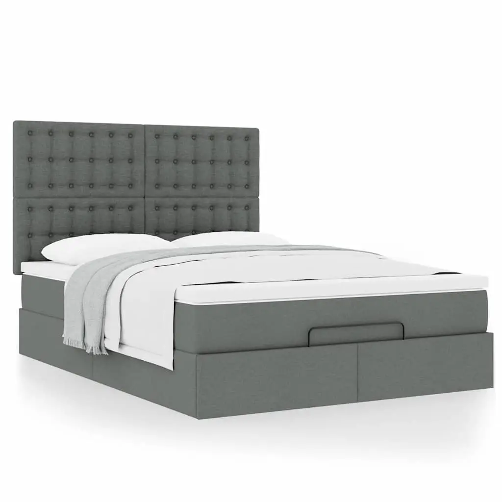 Ottoman Bed with Mattress Grey Fabric Queen Size Storage Lift Hydraulic Frame