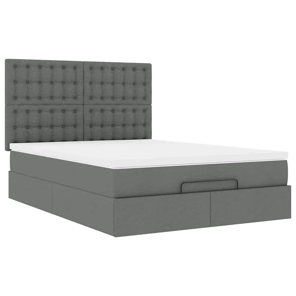Ottoman Bed with Mattress Grey Fabric Queen Size Storage Lift Hydraulic Frame