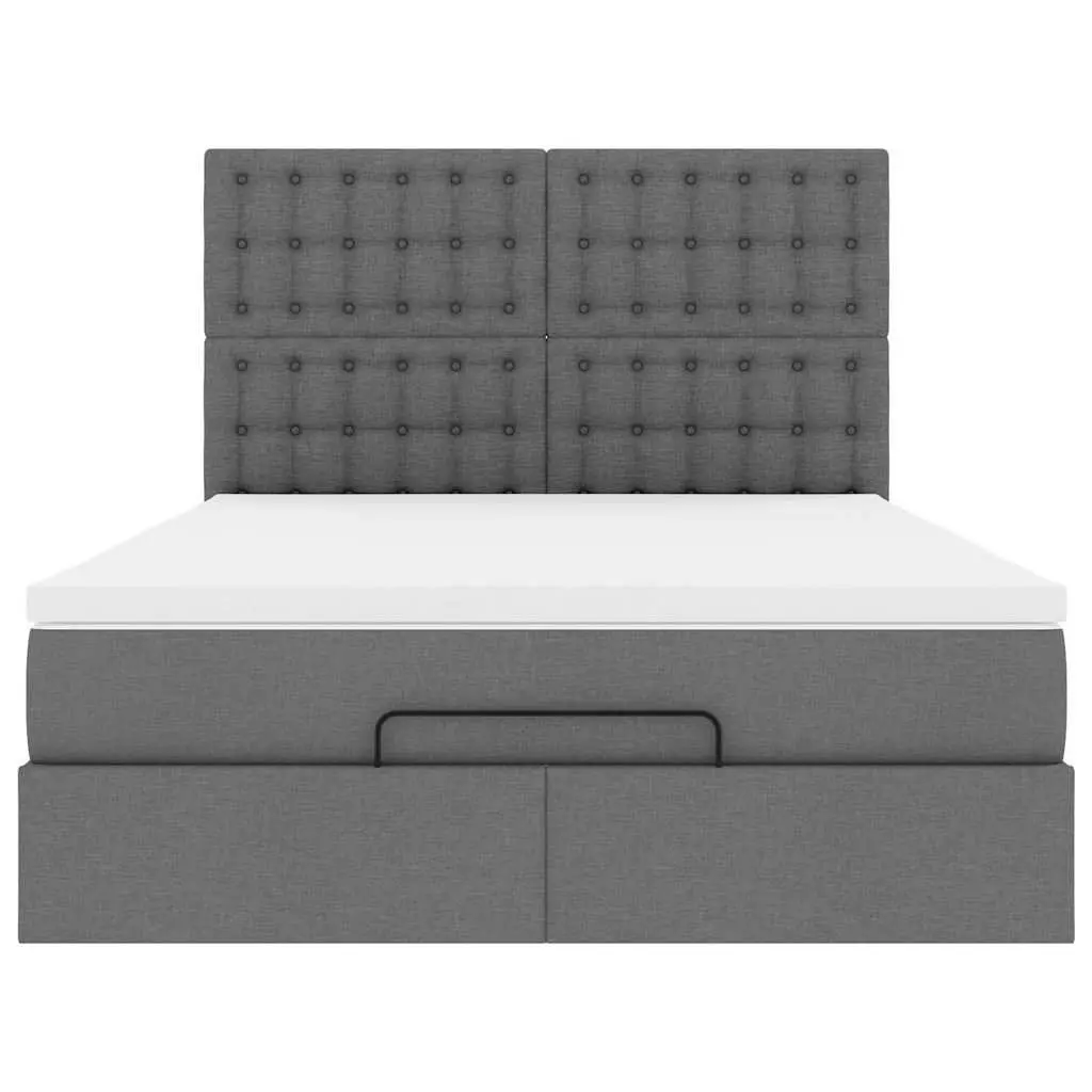 Ottoman Bed with Mattress Grey Fabric Queen Size Storage Lift Hydraulic Frame