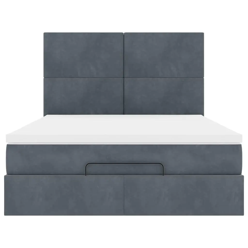 Double Ottoman Bed Frame with Lift-Up Storage Grey Velvet and Pocket Spring Mattress Slatted Base