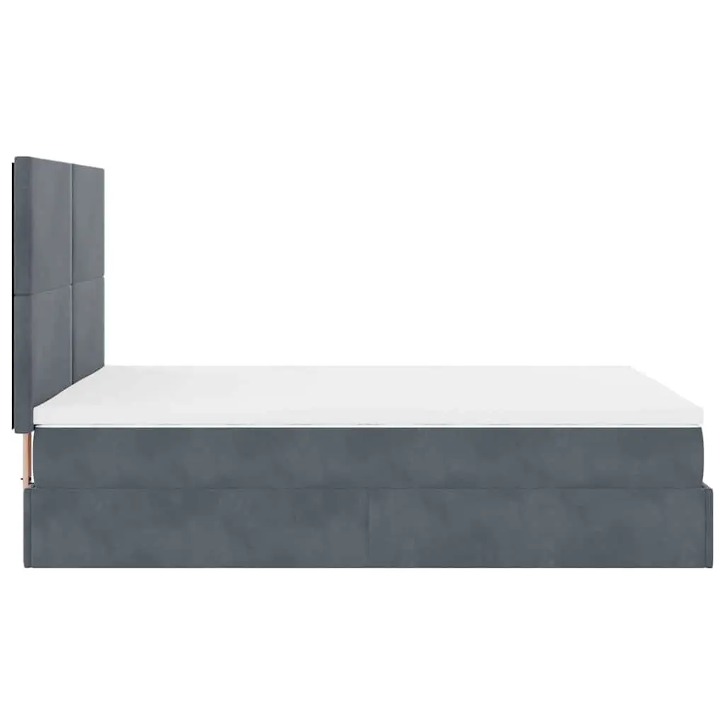 Double Ottoman Bed Frame with Lift-Up Storage Grey Velvet and Pocket Spring Mattress Slatted Base
