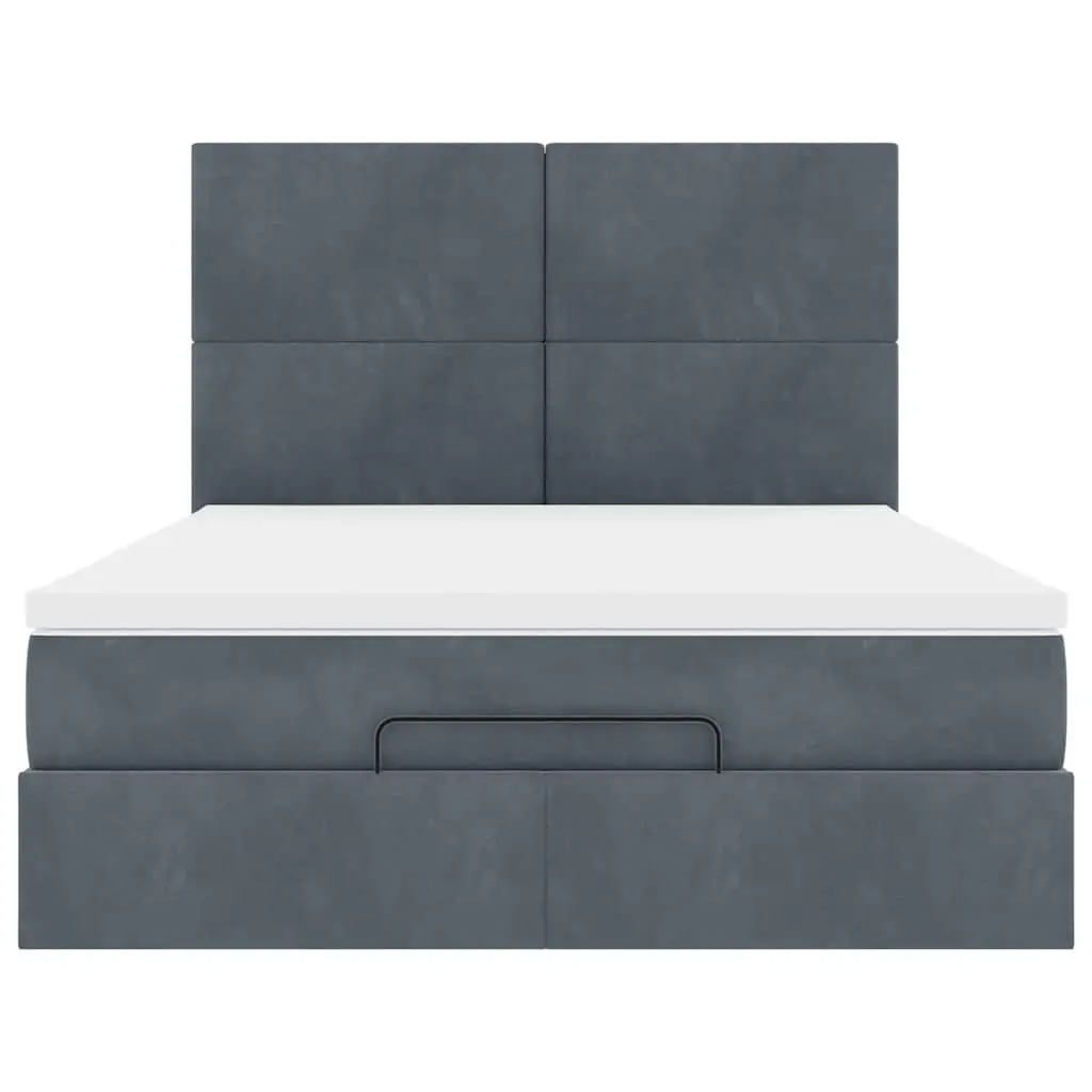 Queen Ottoman Bed Velvet Pocket Spring Mattress Grey Storage Lift