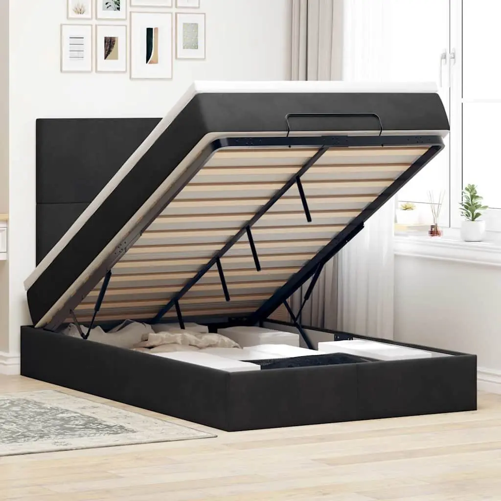Storage Ottoman Bed King Single with Velvet Cover and Pocket Spring Mattress