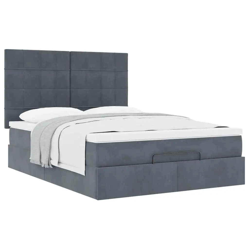 Ottoman Storage Bed Queen with Pocket Spring Mattress Grey Velvet Upholstered