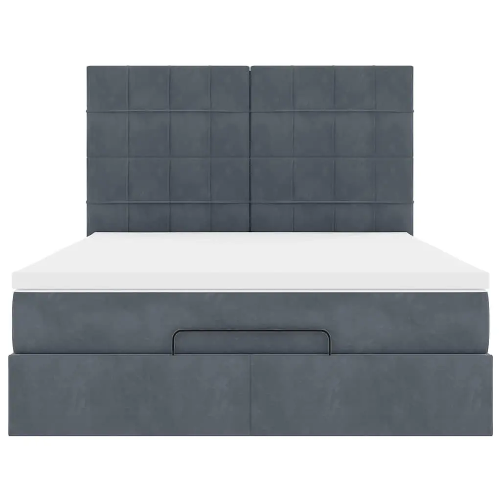 Ottoman Storage Bed Queen with Pocket Spring Mattress Grey Velvet Upholstered
