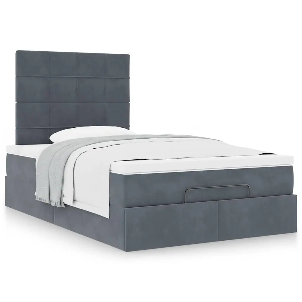 Ottoman Bed King Single with Pocket Spring Mattresses Grey Velvet Storage