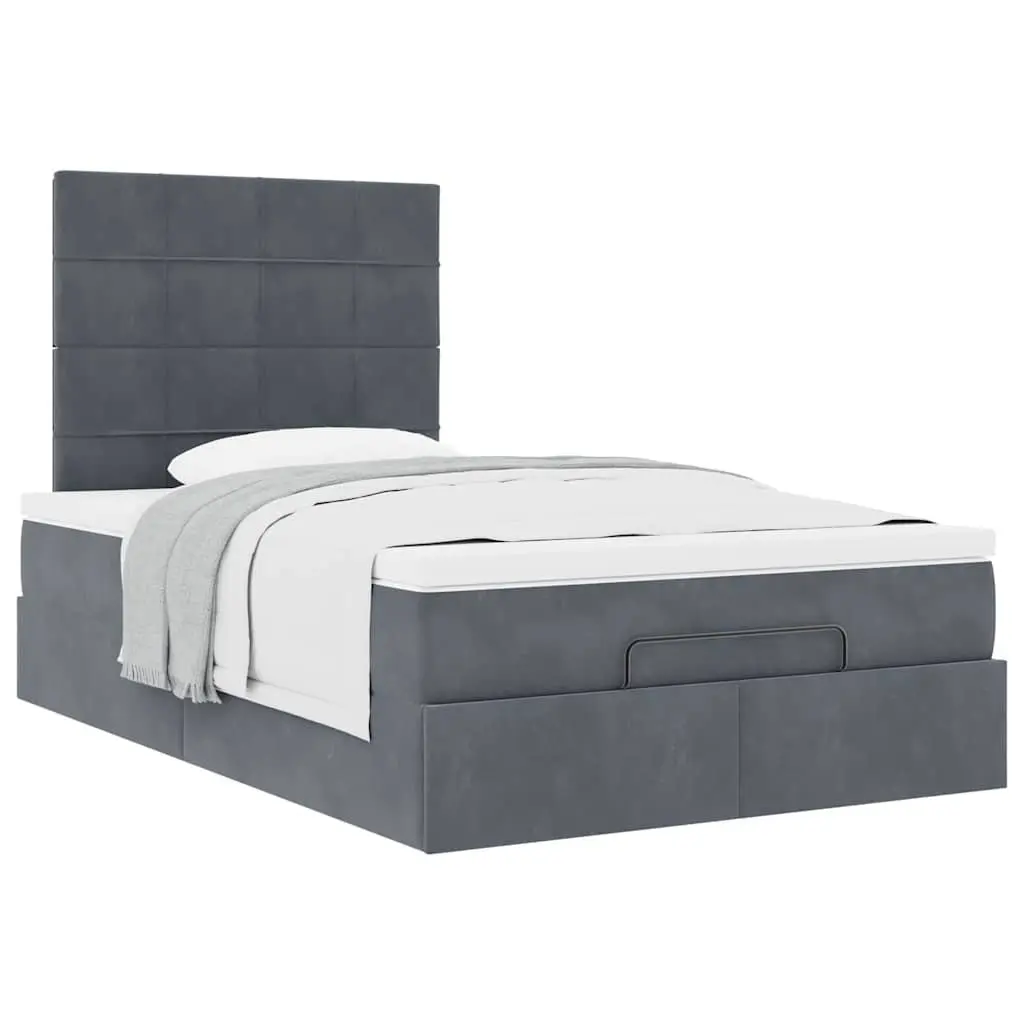 Ottoman Bed King Single with Pocket Spring Mattresses Grey Velvet Storage