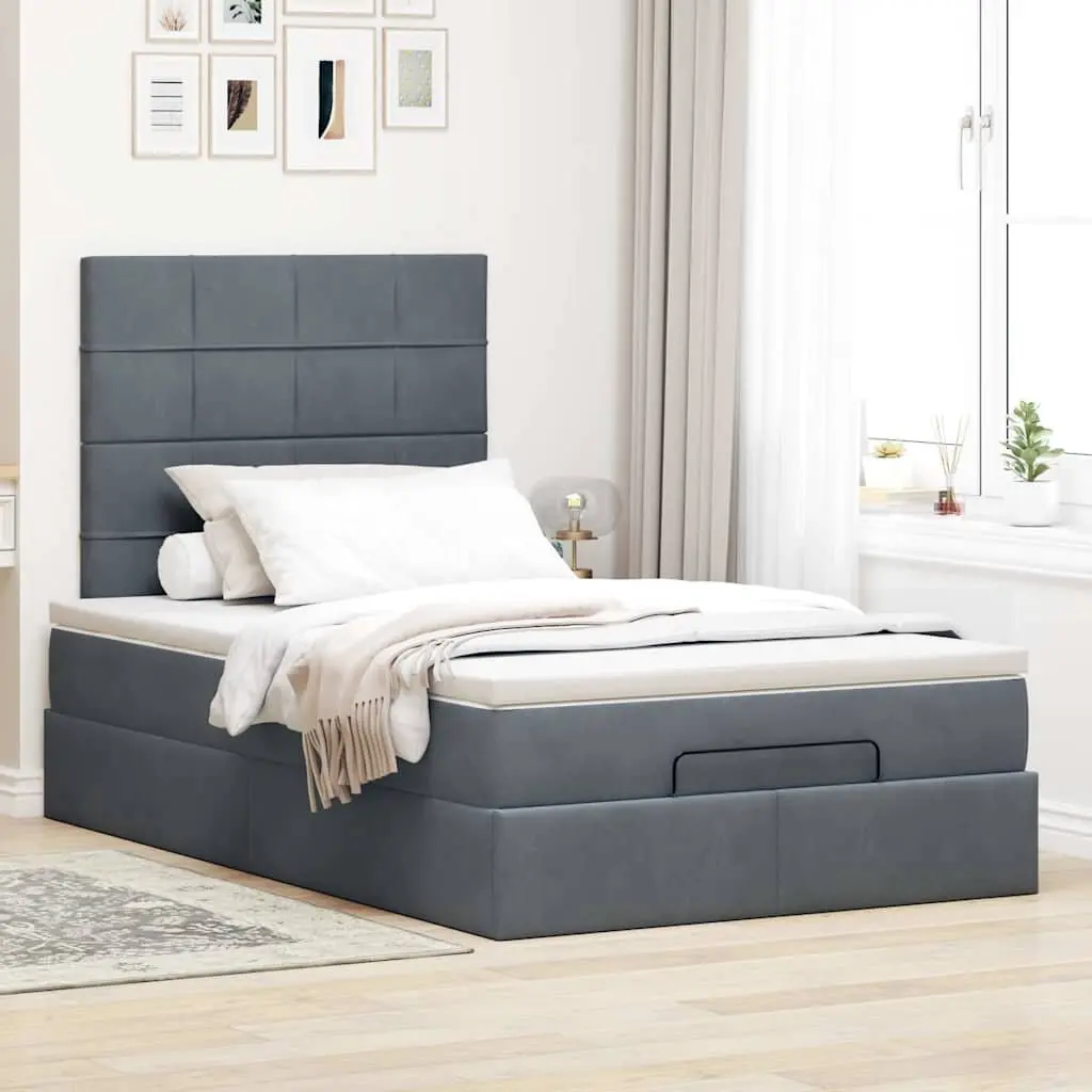Ottoman Bed King Single with Pocket Spring Mattresses Grey Velvet Storage