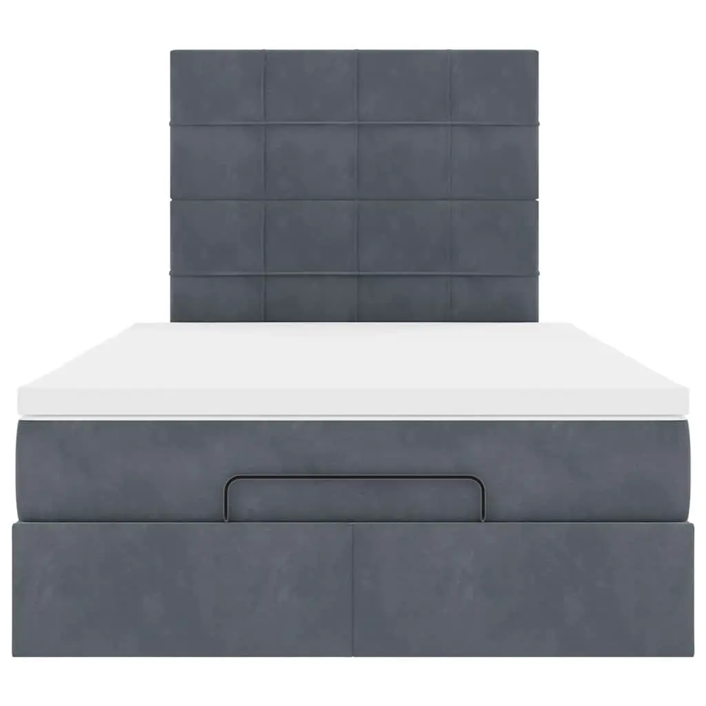 Ottoman Bed King Single with Pocket Spring Mattresses Grey Velvet Storage