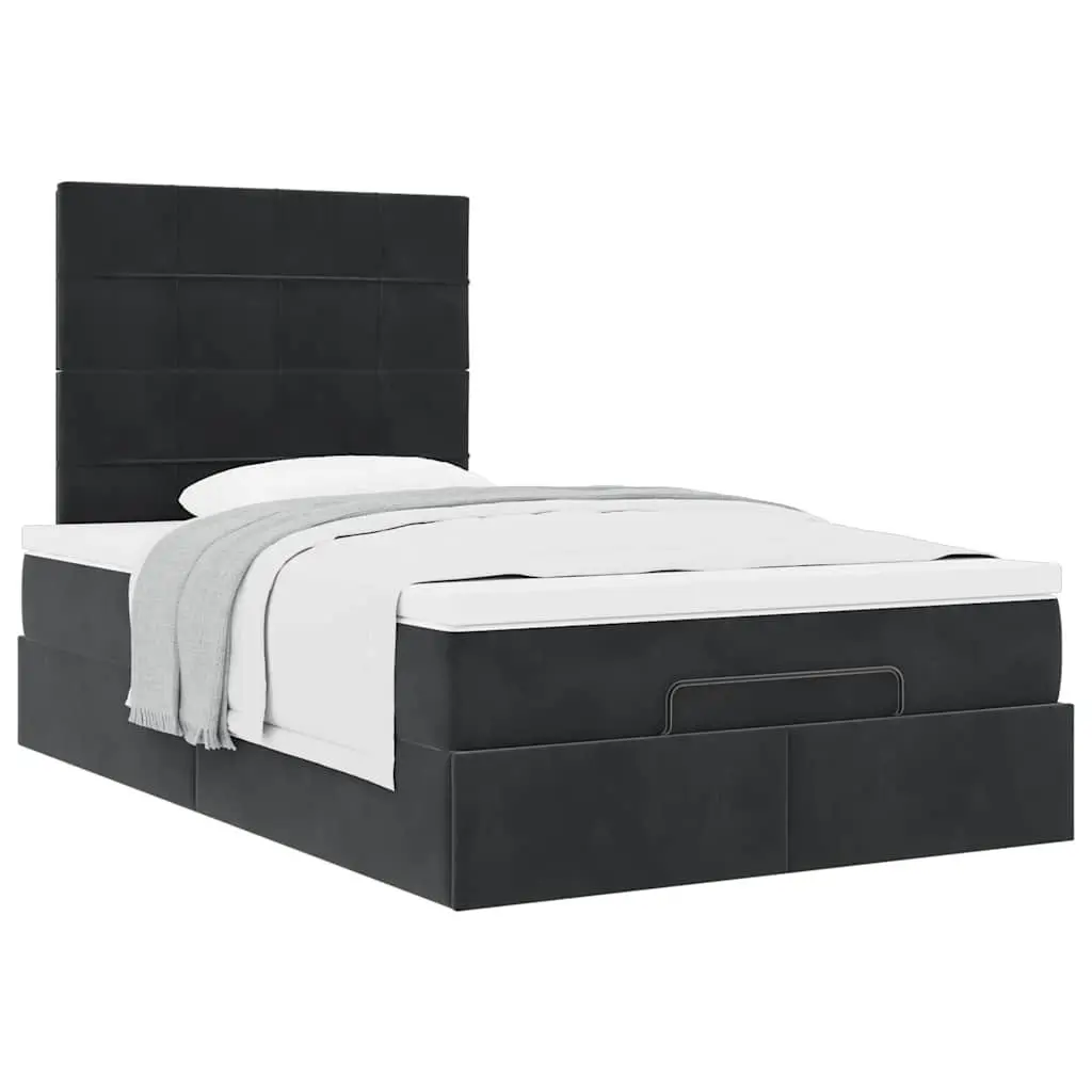 King Single Ottoman Bed Black Velvet Storage Frame with Pocket Spring Mattress