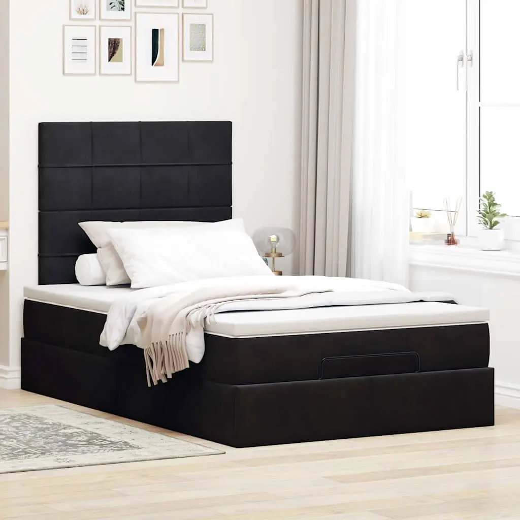 King Single Ottoman Bed Black Velvet Storage Frame with Pocket Spring Mattress