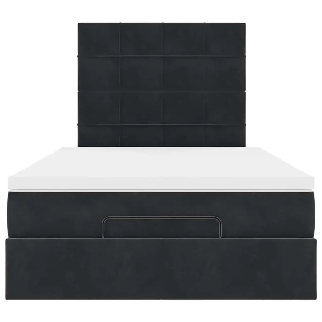 King Single Ottoman Bed Black Velvet Storage Frame with Pocket Spring Mattress