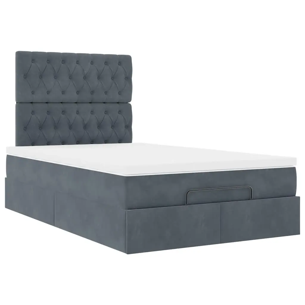 Ottoman Bed King Single Grey Velvet Storage Lift-Up Frame with Pocket Spring Mattress