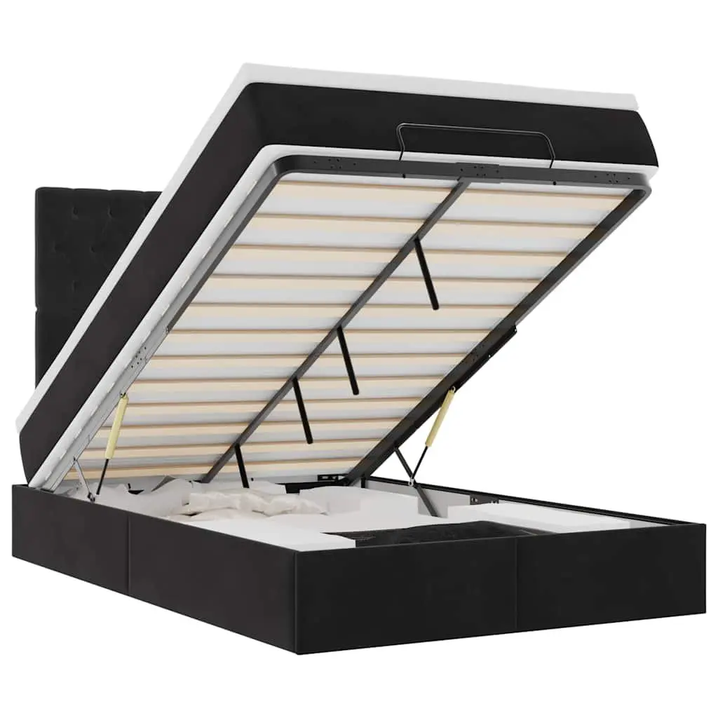 Ottoman Bed with Hydraulic Lift Storage Black Velvet King Single