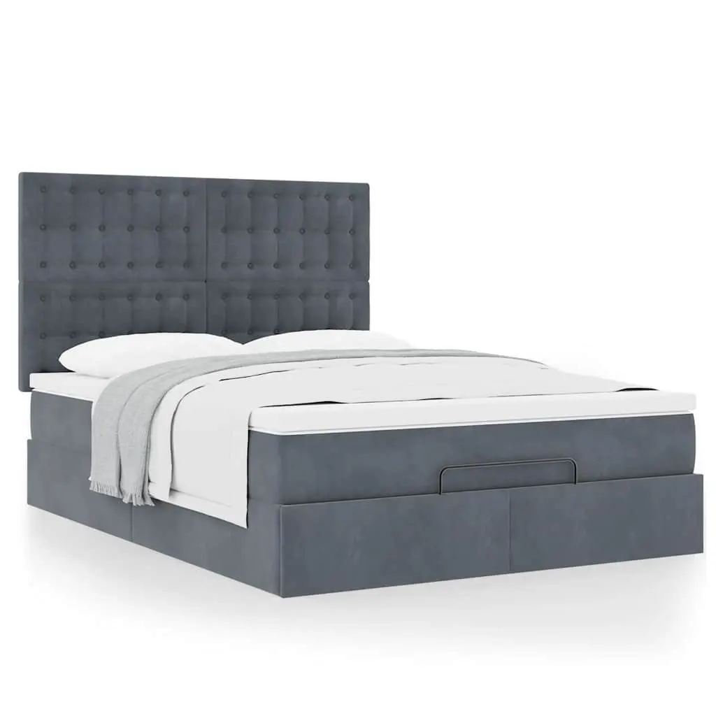 Ottoman Bed Double Grey Velvet with Hydraulic Lift Storage and Pocket Spring Mattress