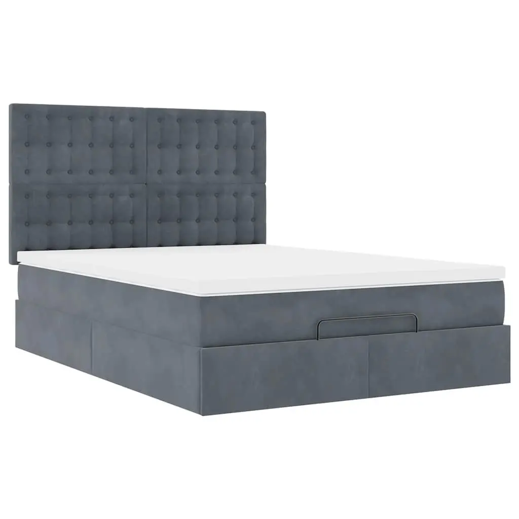 Ottoman Bed Double Grey Velvet with Hydraulic Lift Storage and Pocket Spring Mattress