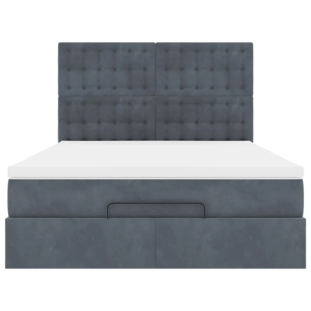 Ottoman Bed Double Grey Velvet with Hydraulic Lift Storage and Pocket Spring Mattress