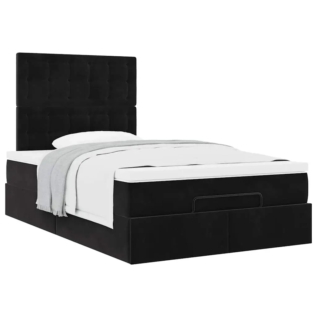 Ottoman Bed King Single Black Velvet with Pocket Spring Mattress & Storage Lift
