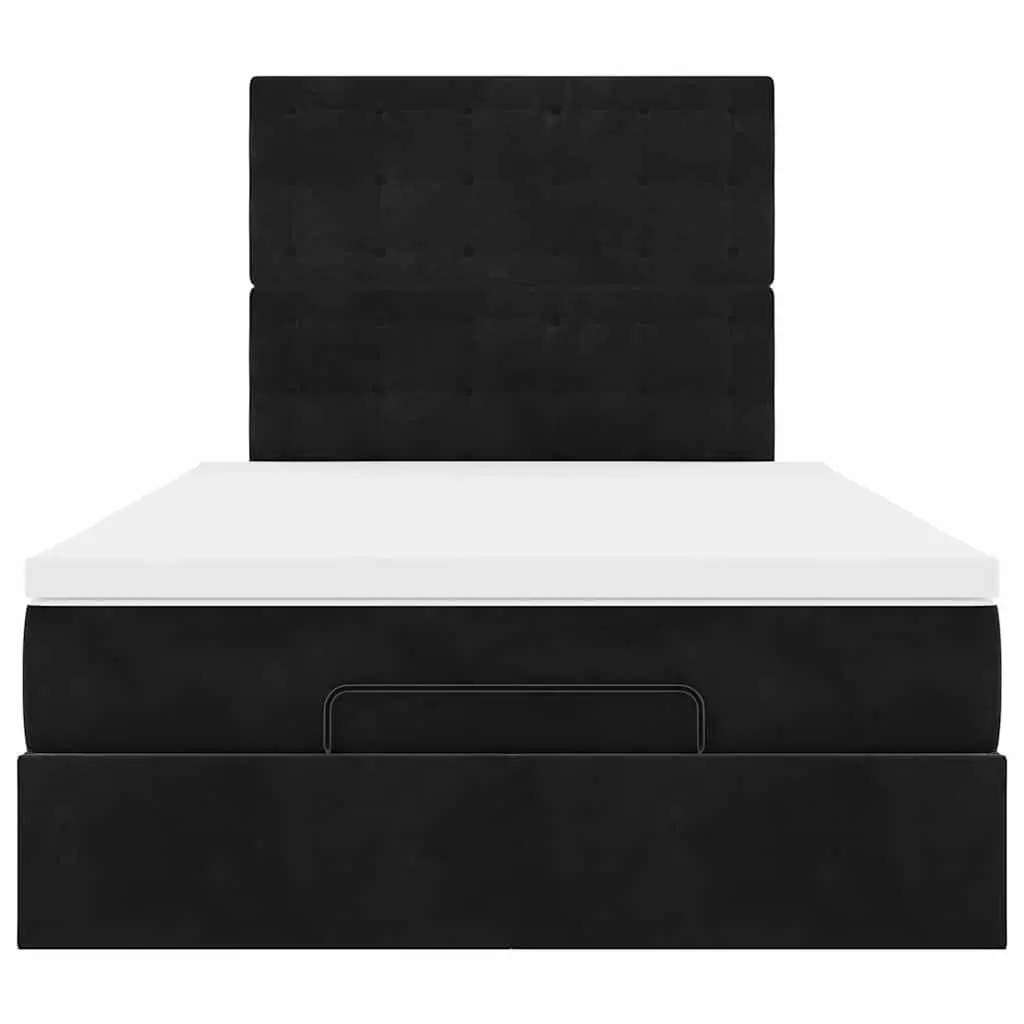 Ottoman Bed King Single Black Velvet with Pocket Spring Mattress & Storage Lift