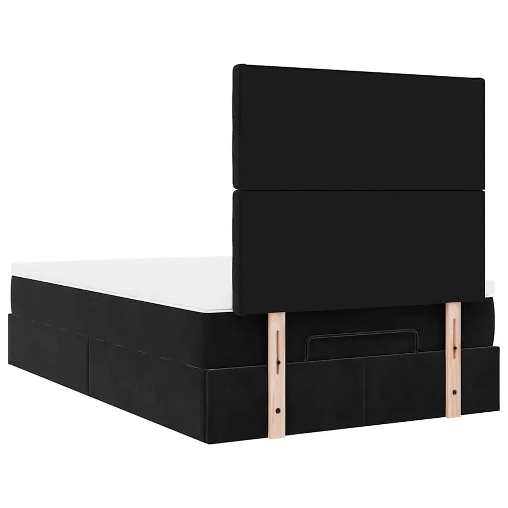 Ottoman Bed King Single Black Velvet with Pocket Spring Mattress & Storage Lift