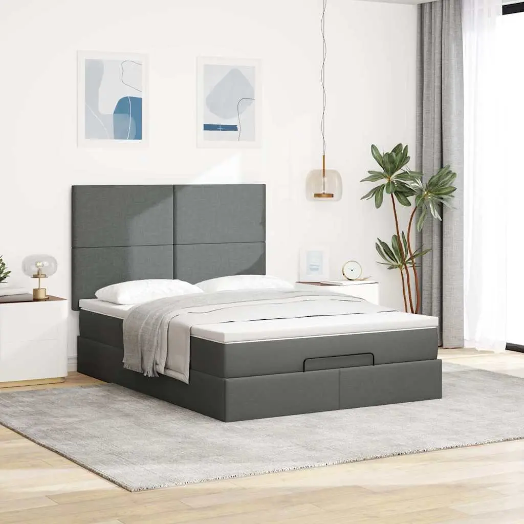 Grey Ottoman Bed with Storage, Mattress, and Lights