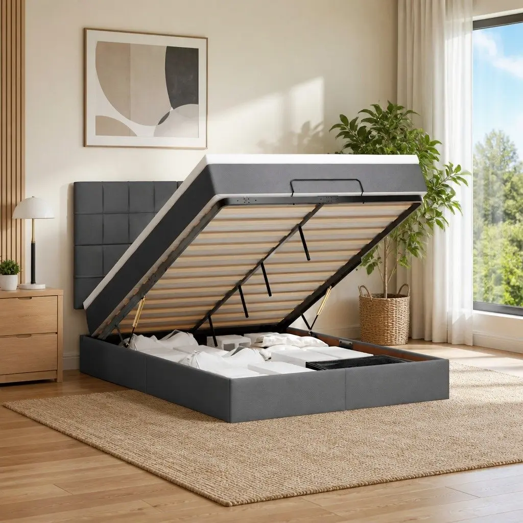Ottoman Storage Bed with Mattress and LED Lighting