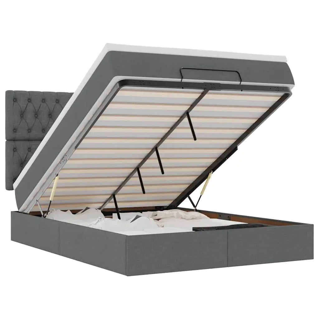 Ottoman Bed with Pocket Spring Mattress and LED Lights Queen Grey Fabric