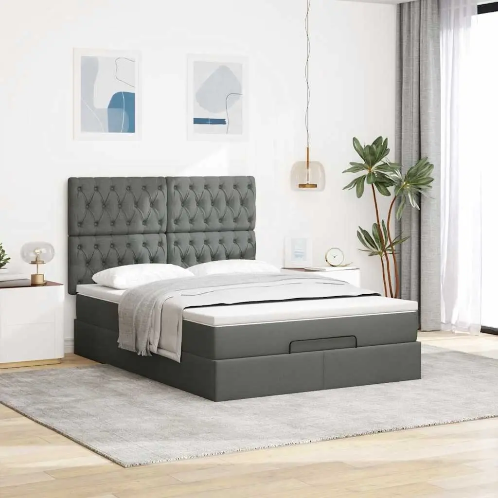 Ottoman Bed with Pocket Spring Mattress and LED Lights Queen Grey Fabric