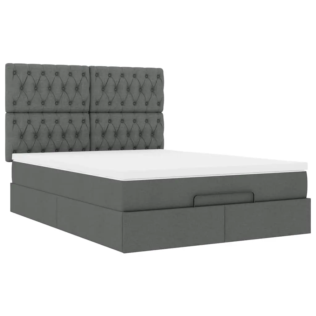 Ottoman Bed with Pocket Spring Mattress and LED Lights Queen Grey Fabric