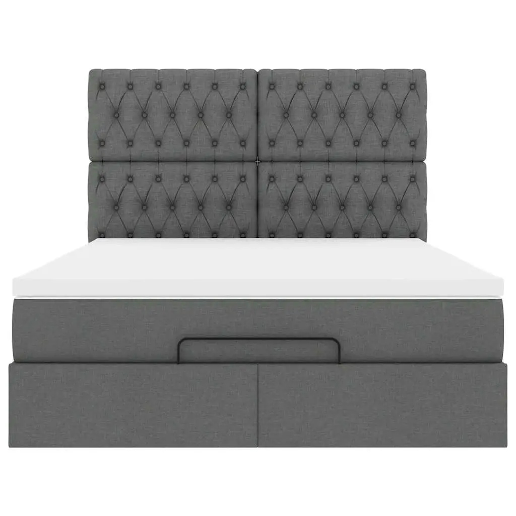 Ottoman Bed with Pocket Spring Mattress and LED Lights Queen Grey Fabric
