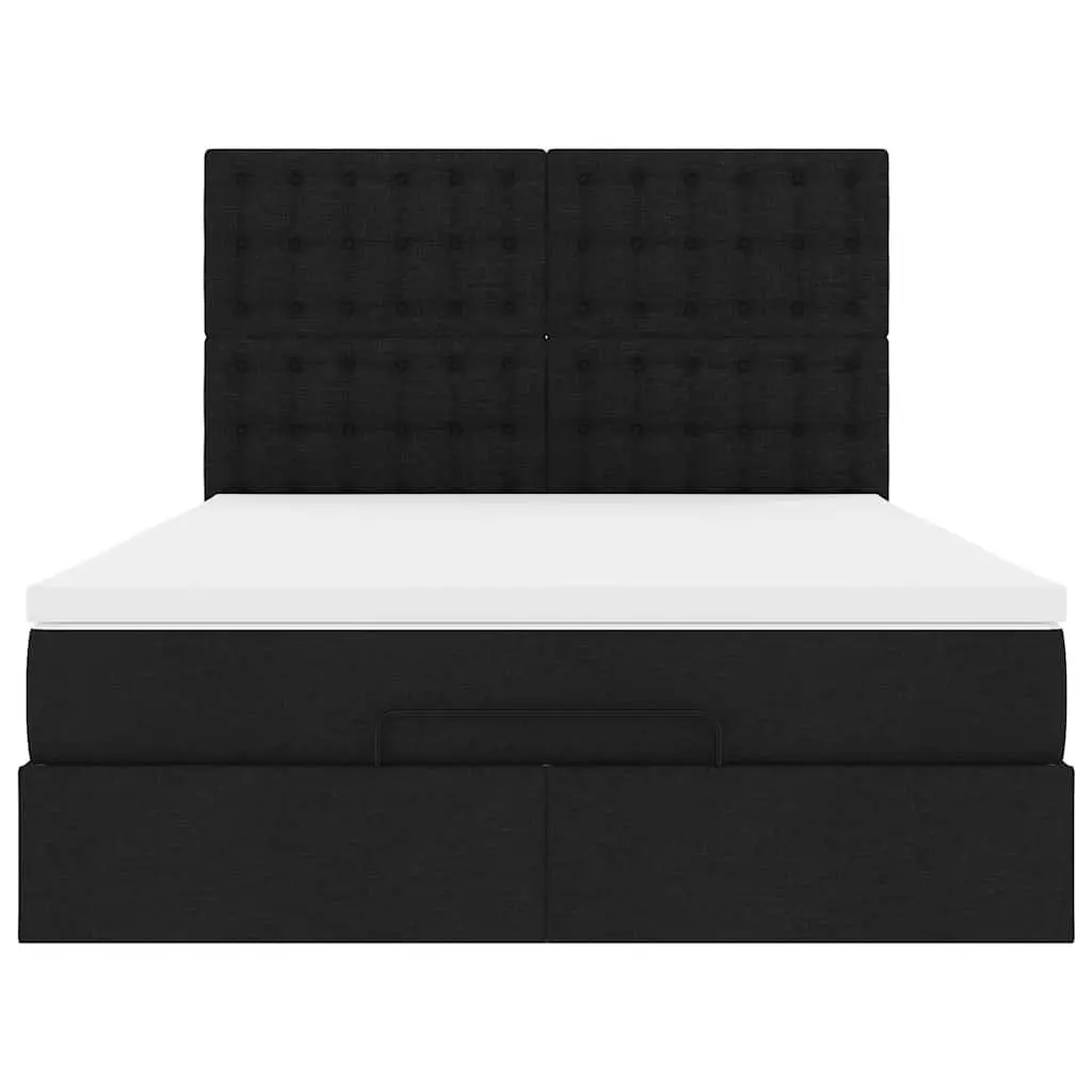Ottoman Bed Pocket Spring Mattress Double Black Fabric with LED Lights Storage