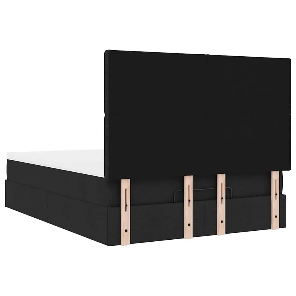 Ottoman Bed Pocket Spring Mattress Double Black Fabric with LED Lights Storage