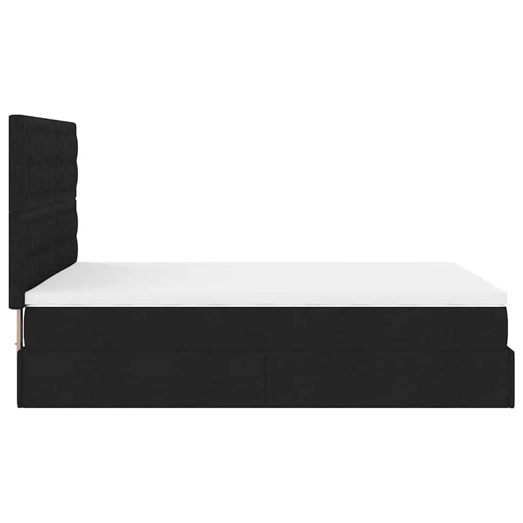 Ottoman Bed Pocket Spring Mattress Double Black Fabric with LED Lights Storage