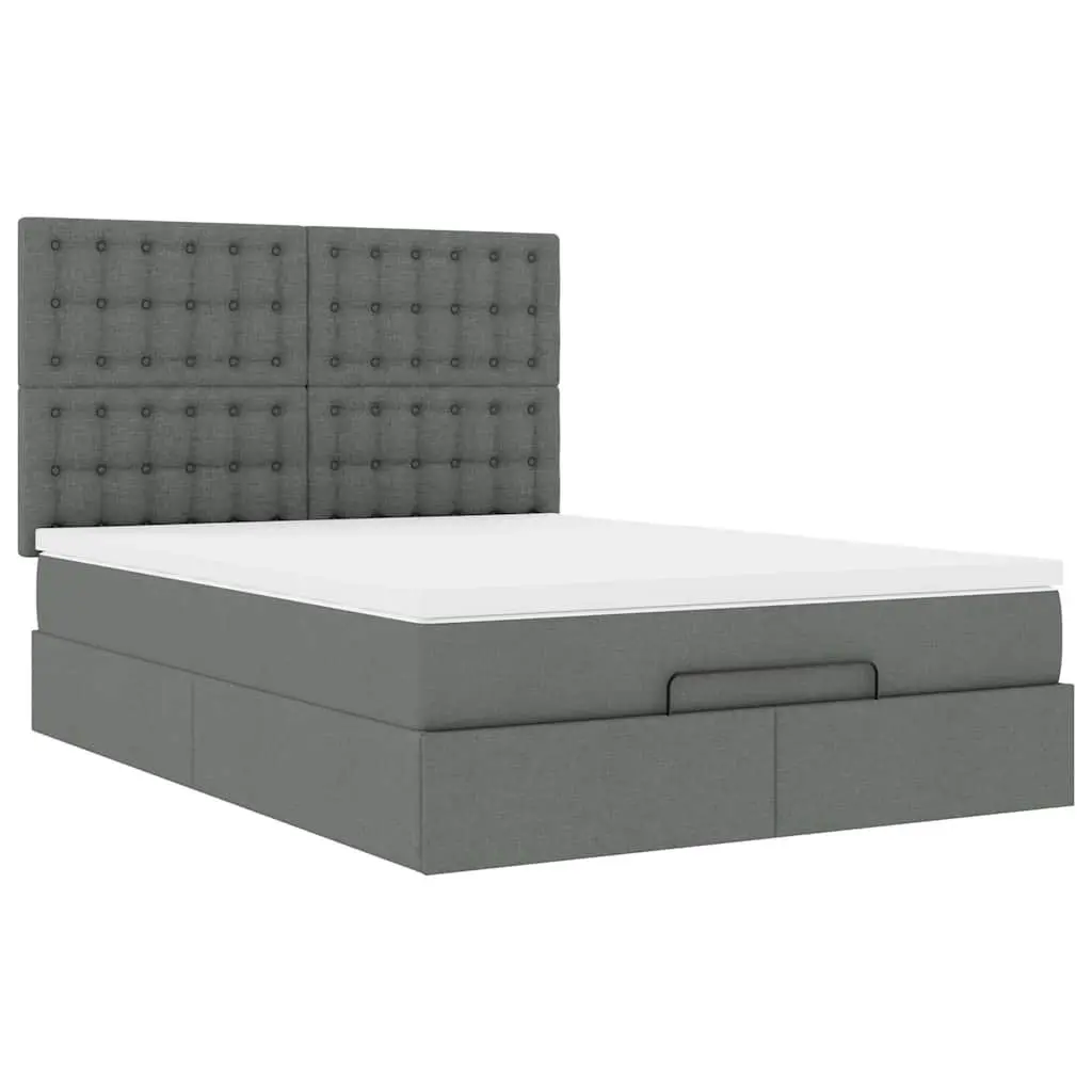 Ottoman Bed with Pocket Spring Mattress LED Lights Storage Queen Grey Fabric