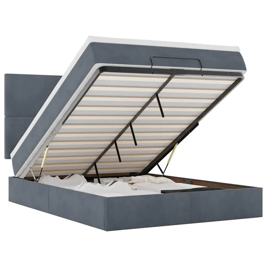 Double Ottoman Bed with Pocket Spring Mattresses and LED Lights Grey Velvet