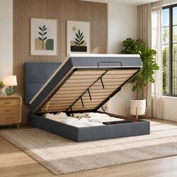 Friendly Queen Ottoman Bed with Velvet Mattress and Storage
