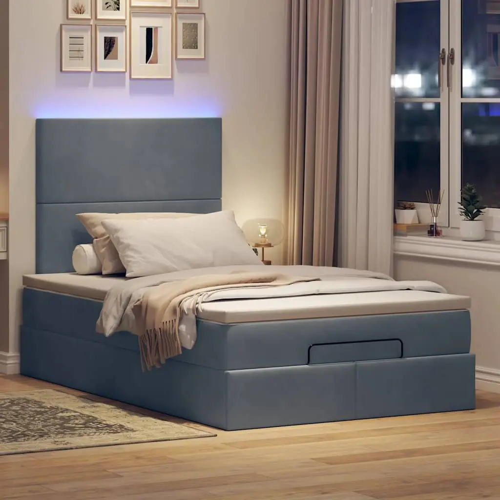 Ottoman Bed with LED Lights Velvet King Single Storage Bed Frame Grey