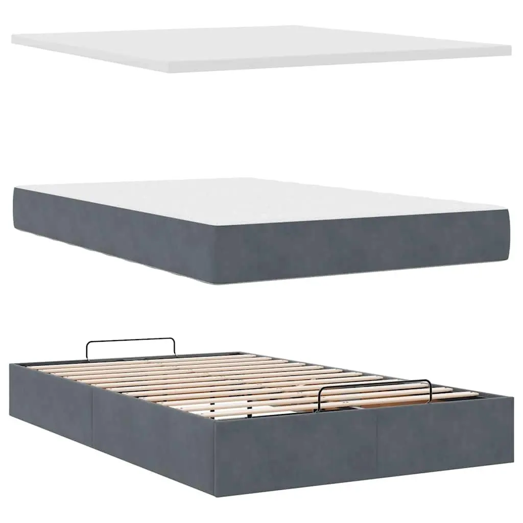Ottoman Bed with LED Lights Velvet King Single Storage Bed Frame Grey
