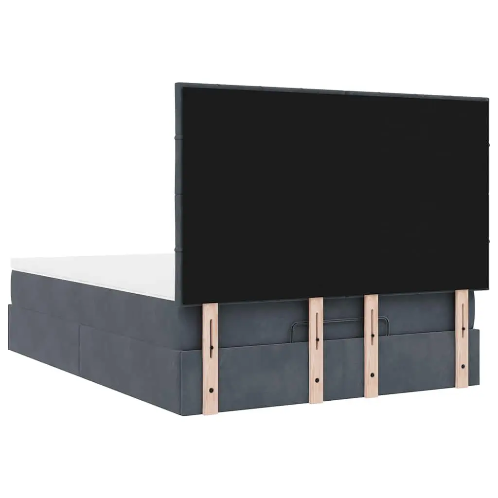 Queen Ottoman Bed with Pocket Spring Mattress Topper Grey Velvet LED Lighting