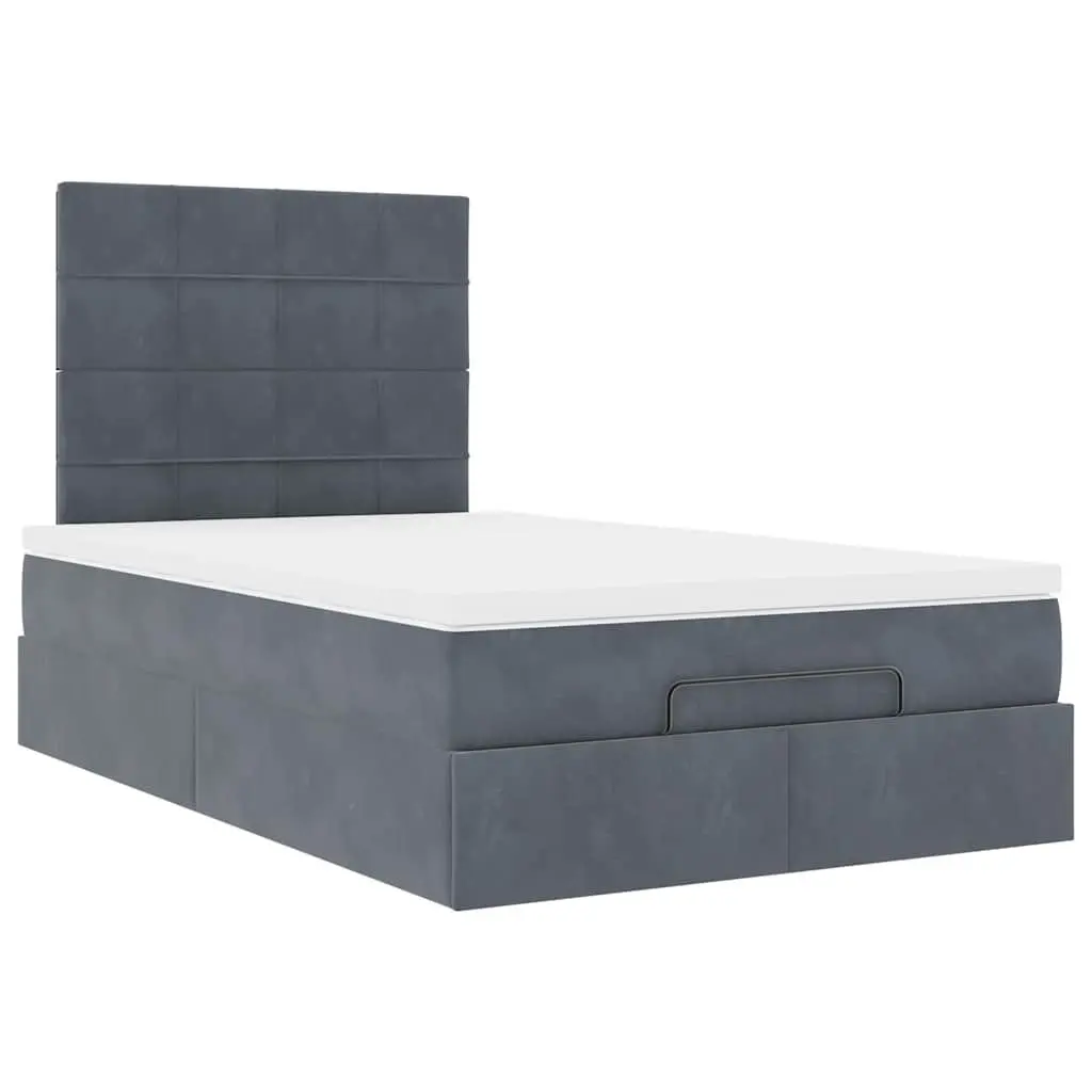 Ottoman Storage Bed King Single Grey Velvet with Pocket Spring Mattresses LED