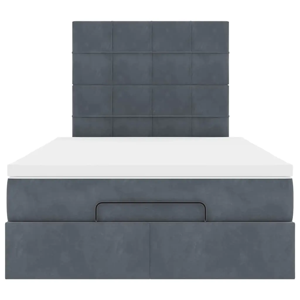 Ottoman Storage Bed King Single Grey Velvet with Pocket Spring Mattresses LED