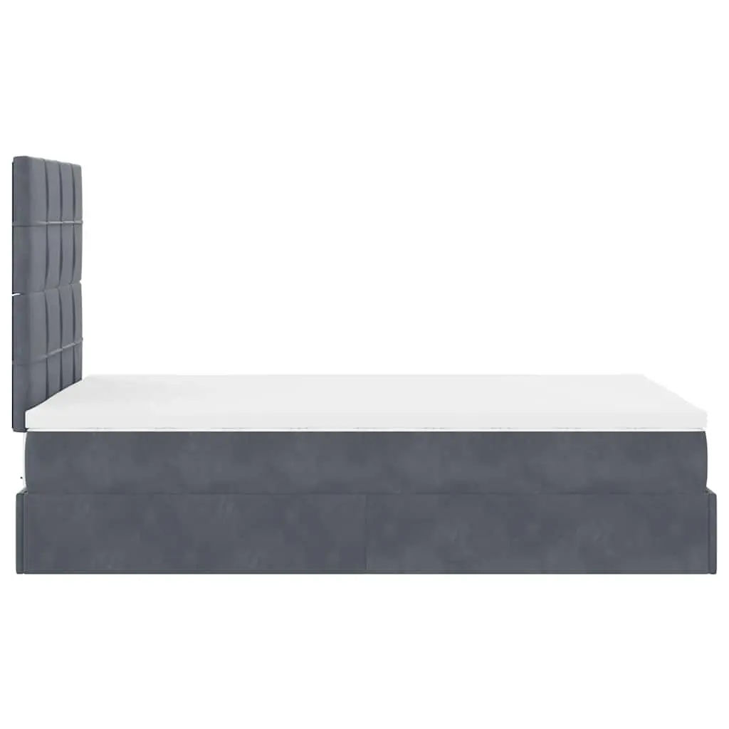 Ottoman Storage Bed King Single Grey Velvet with Pocket Spring Mattresses LED