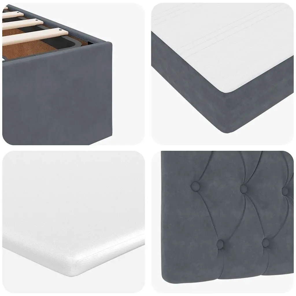 Ottoman Bed Grey Velvet Queen Size Storage with Pocket Spring Mattress Topper and Adjustable LED Lights