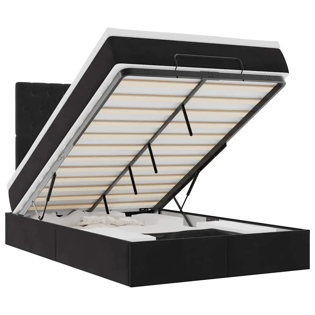 Ottoman Bed Pocket Spring Mattress LED Lights King Single Black Velvet