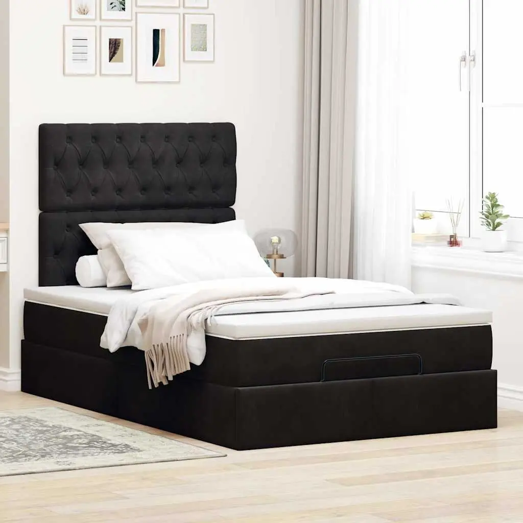 Ottoman Bed Pocket Spring Mattress LED Lights King Single Black Velvet